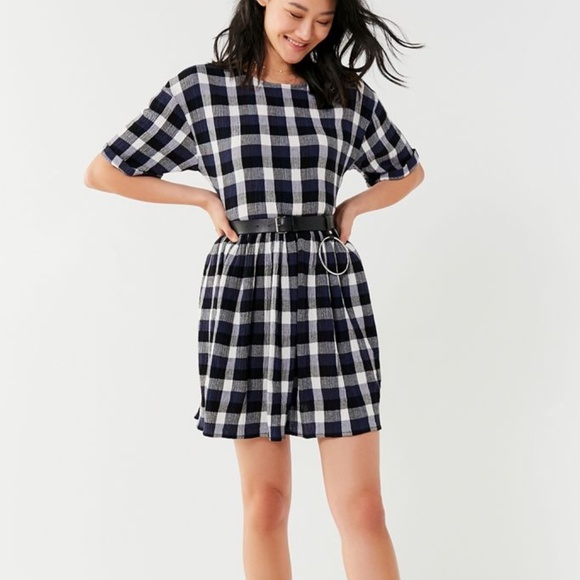 Urban Outfitters Textured Plaid Babydoll Dress - Picture 1 of 7